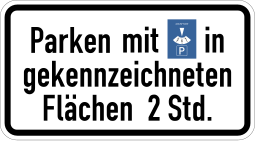 Verkehrszeichen begrenzte Parkdauer auf markierten Flächen